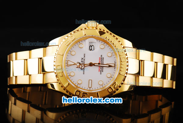 Rolex Yachtmaster Swiss ETA 2836 Automatic Movement Full Gold Case/Strap with White Dial and White Round Hour Marker - Click Image to Close